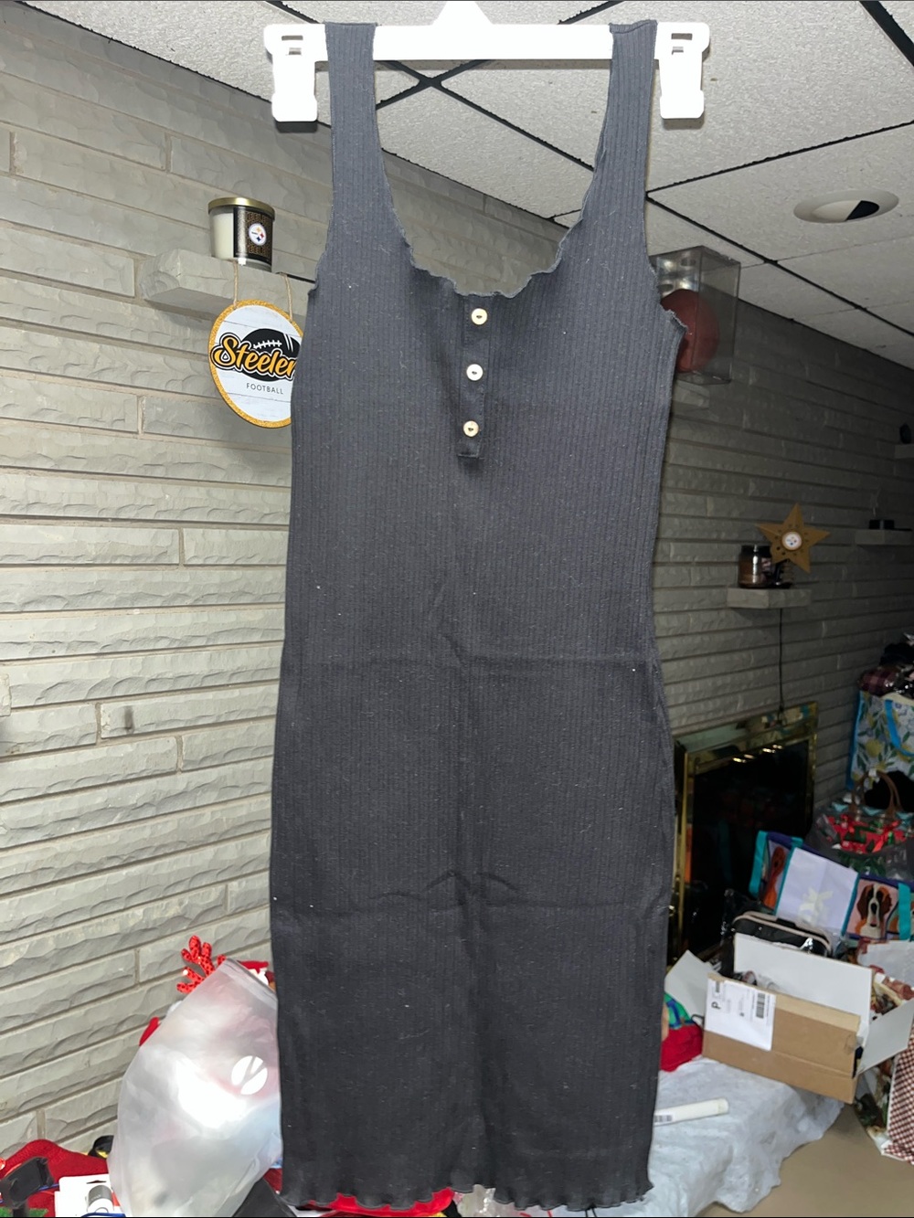 Ambiance Black Ribbed Button-Front Tank Midi Dress